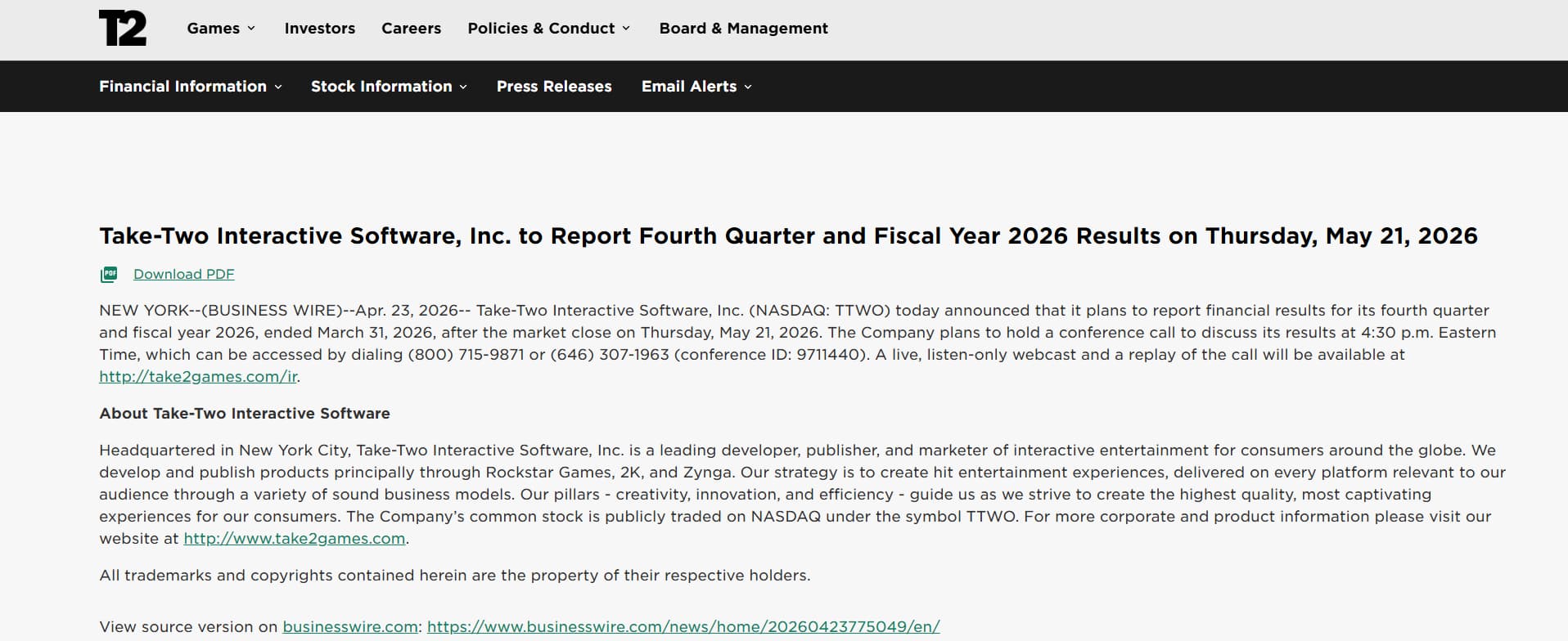 Take Two Interactive 2026 Results Take Two Interactive 2026 Results